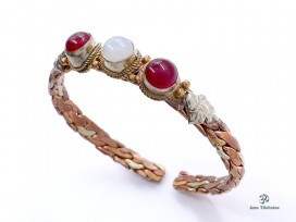 BRD294 Bracelet Tibétain Métal Argenté Cuivre Laiton
