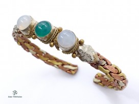 BRD295 Bracelet Tibétain Métal Argenté Cuivre Laiton