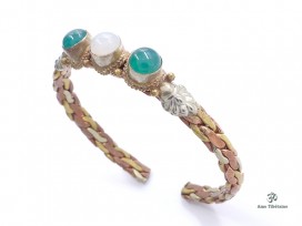 BRD296 Bracelet Tibétain Métal Argenté Cuivre Laiton