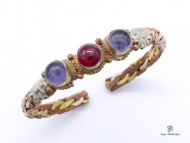 BRD297 Bracelet Tibétain Métal Argenté Cuivre Laiton