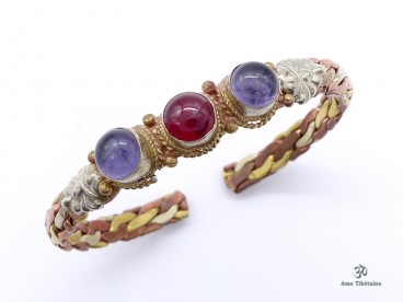 BRD297 Bracelet Tibétain Métal Argenté Cuivre Laiton