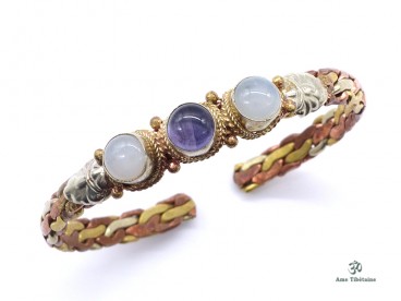 BRD298 Bracelet Tibétain Métal Argenté Cuivre Laiton