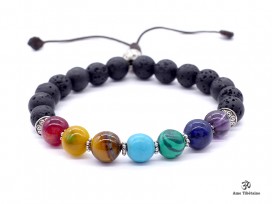 BrMala304 Bracelet Mala 7 Chakras Pierre de Lave