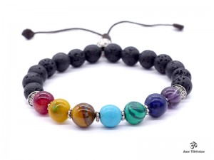 BrMala304 Bracelet Mala 7 Chakras Pierre de Lave