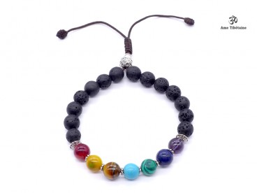 BrMala304 Bracelet Mala 7 Chakras Pierre de Lave