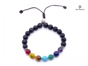 BrMala304 Bracelet Mala 7 Chakras Pierre de Lave