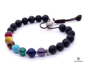 BrMala304 Bracelet Mala 7 Chakras Pierre de Lave