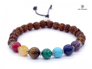 BrMala305 Bracelet Mala 7 Chakras Bois de Rose