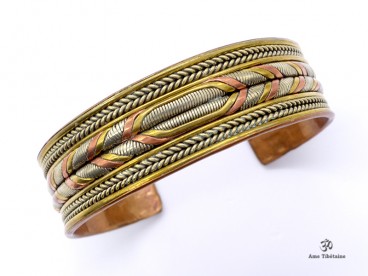 BRD191 Bracelet Tibétain Métal Argenté Cuivre Laiton