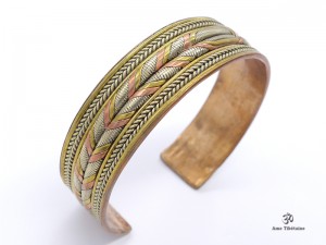 BRD191 Bracelet Tibétain Métal Argenté Cuivre Laiton
