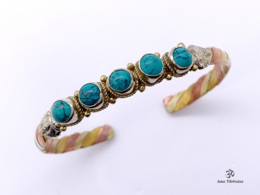 BRD344 Bracelet Tibétain Métal Argenté Cuivre Laiton