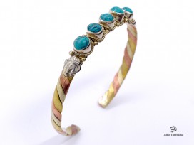 BRD344 Bracelet Tibétain Métal Argenté Cuivre Laiton