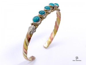 BRD344 Bracelet Tibétain Métal Argenté Cuivre Laiton
