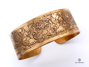 BRD383 Bracelet Tibétain Cuivre Chhepu Astamangala Signes Auspicieux du Bouddhisme