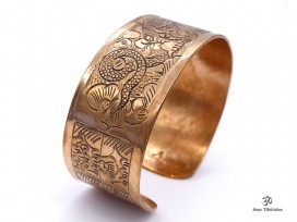 BRD383 Bracelet Tibétain Cuivre Chhepu Astamangala Signes Auspicieux du Bouddhisme