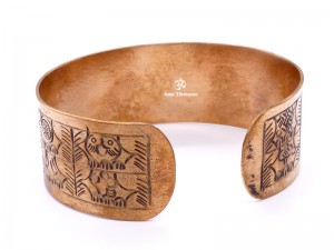 BRD383 Bracelet Tibétain Cuivre Chhepu Astamangala Signes Auspicieux du Bouddhisme