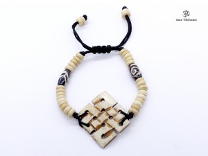 BRD88 Bracelet Tibétain Os de Buffle Noeud Sans Fin