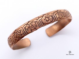 BRD244 Bracelet Tibétain Cuivre Astamangala Signes Auspicieux du Bouddhisme