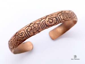 BRD244 Bracelet Tibétain Cuivre Astamangala Signes Auspicieux du Bouddhisme