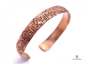 BRD244 Bracelet Tibétain Cuivre Astamangala Signes Auspicieux du Bouddhisme