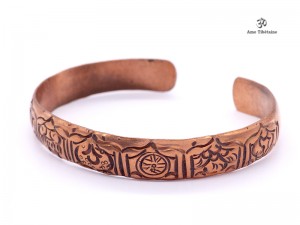 BRD244 Bracelet Tibétain Cuivre Astamangala Signes Auspicieux du Bouddhisme