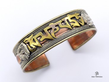 BRD302 Bracelet Tibétain Métal Argenté Cuivre Laiton Mantra