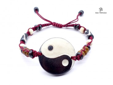 BRD329 Bracelet Tibétain Os de Buffle Yin Yang