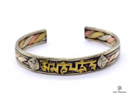 BRD339 Bracelet Tibétain Métal Argenté Cuivre Laiton Mantra
