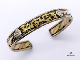 BRD339 Bracelet Tibétain Métal Argenté Cuivre Laiton Mantra