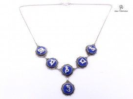 CA02 Collier Tibétain Argent Massif Lapis Lazuli Mantra Bouddhiste
