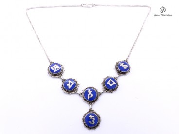 CA02 Collier Tibétain Argent Massif Lapis Lazuli Mantra Bouddhiste