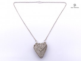 CA11 Collier Tibétain Argent Massif Turquoise Filigranes