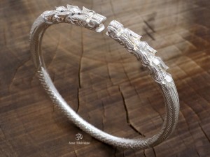 BRA85 Bracelet Tibétain Dragon Argent Massif