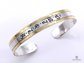 BRA87. Bracelet Tibétain Argent Massif Laiton Mantra Bouddhiste