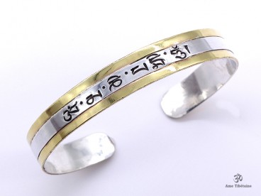 BRA87. Bracelet Tibétain Argent Massif Laiton Mantra Bouddhiste