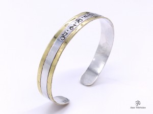 BRA87. Bracelet Tibétain Argent Massif Laiton Mantra Bouddhiste