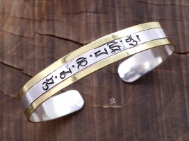 BRA87. Bracelet Tibétain Argent Massif Laiton Mantra Bouddhiste