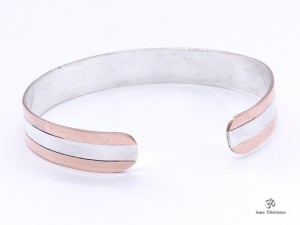 BRA88. Bracelet Tibétain Argent Massif Cuivre Mantra Bouddhiste