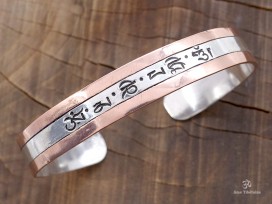 BRA88. Bracelet Tibétain Argent Massif Cuivre Mantra Bouddhiste