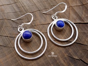 BdOA113 Boucles d’Oreille Tibétaines Argent Massif Lapis Lazuli