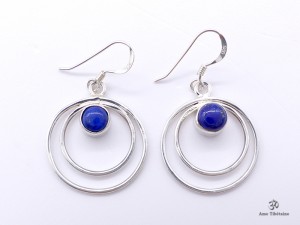 BdOA113 Boucles d’Oreille Tibétaines Argent Massif Lapis Lazuli