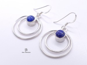 BdOA113 Boucles d’Oreille Tibétaines Argent Massif Lapis Lazuli