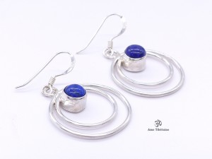 BdOA113 Boucles d’Oreille Tibétaines Argent Massif Lapis Lazuli