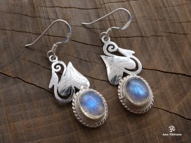 BdOA122 Boucles d’Oreille Tibétaines Argent Massif Turquoise