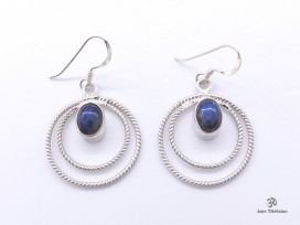BdOA123 Boucles d’Oreille Tibétaines Argent Massif Labradorite