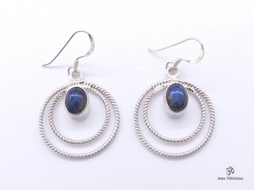 BdOA123 Boucles d’Oreille Tibétaines Argent Massif Labradorite