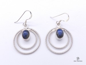 BdOA123 Boucles d’Oreille Tibétaines Argent Massif Labradorite