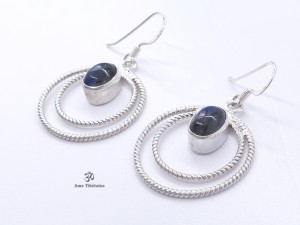 BdOA123 Boucles d’Oreille Tibétaines Argent Massif Labradorite