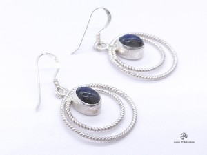 BdOA123 Boucles d’Oreille Tibétaines Argent Massif Labradorite