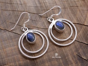 BdOA123 Boucles d’Oreille Tibétaines Argent Massif Labradorite